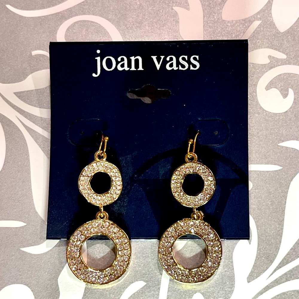 NWT Joan Vass double circle rhinestone pierced earrings